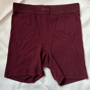 SKIMS Cotton Collection ribbed cotton-blend jersey boxer shorts- Wine Red